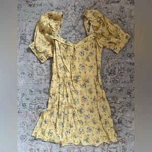 Reformation Yellow Floral Puff-Sleeve Mini Dress